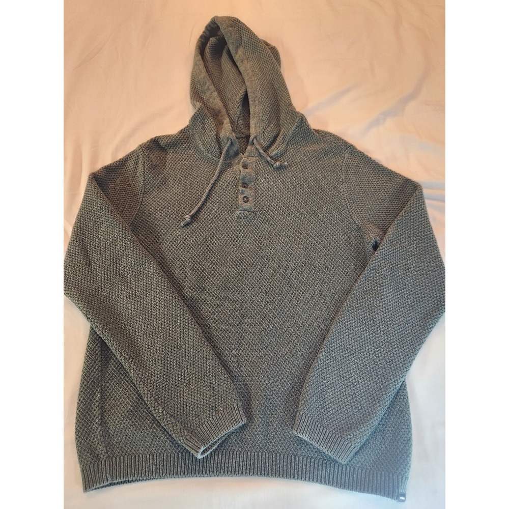 Prana Mens Organic Cotton Henley Hoodie Sweater Grey Green Textured Knit Size M - Picture 7 of 10